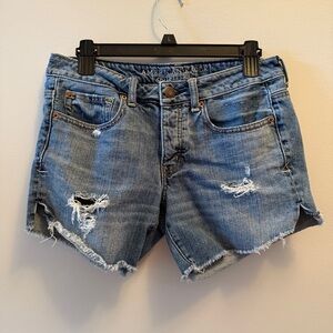 American Eagle Outfitters Blue Distressed Jean Shorts